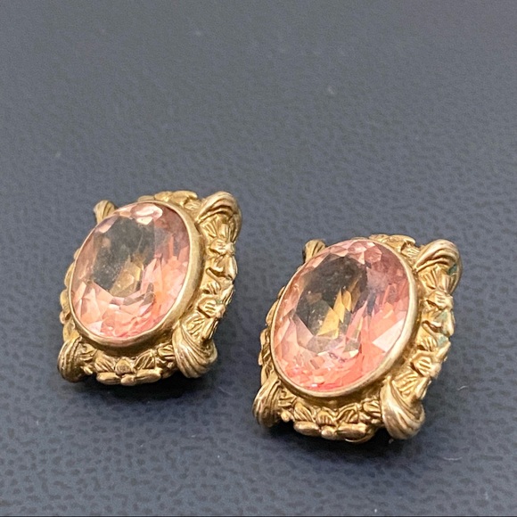 Vintage Morganite Glass 925 Clip On Earrings - Picture 8 of 16